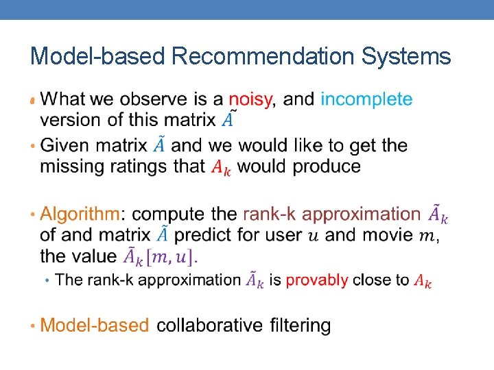 Model-based Recommendation Systems • 