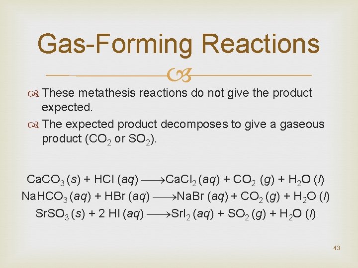 Gas-Forming Reactions These metathesis reactions do not give the product expected. The expected product