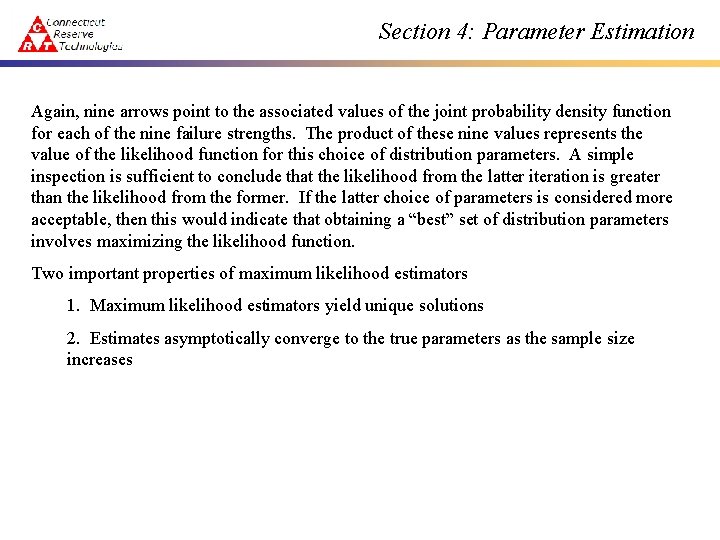 Section 4: Parameter Estimation Again, nine arrows point to the associated values of the