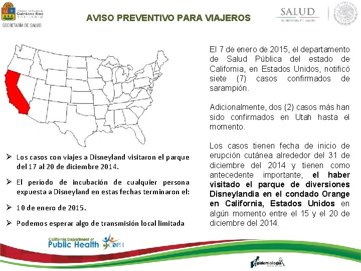 Aviso Preventivo de Viaje SARAMPIN 20 enero 2015