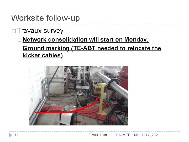 Worksite follow-up � Travaux survey � Network consolidation will start on Monday. � Ground