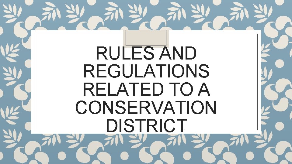 RULES AND REGULATIONS RELATED TO A CONSERVATION DISTRICT 