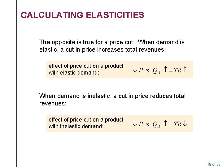 CALCULATING ELASTICITIES The opposite is true for a price cut. When demand is elastic,