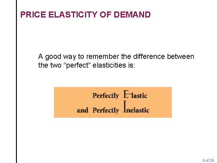 PRICE ELASTICITY OF DEMAND A good way to remember the difference between the two