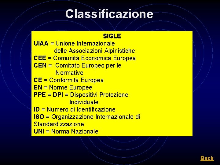 Classificazione SIGLE UIAA = Unione Internazionale delle Associazioni Alpinistiche CEE = Comunità Economica Europea