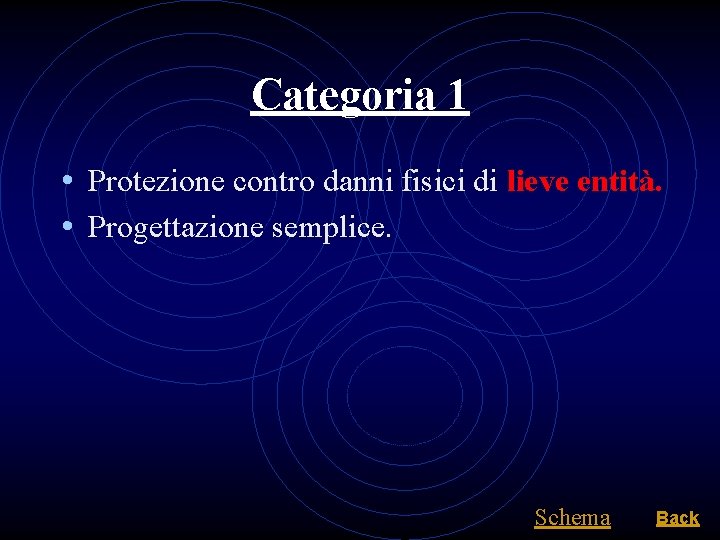 Categoria 1 • Protezione contro danni fisici di lieve entità. • Progettazione semplice. Schema