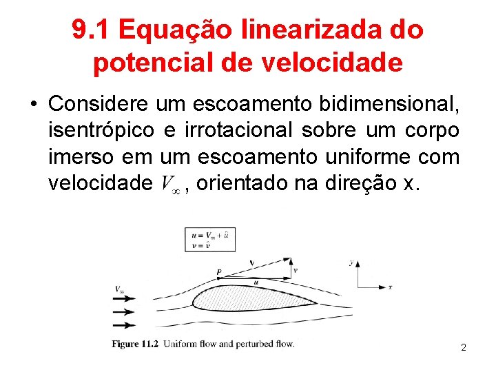 9. 1 Equação linearizada do potencial de velocidade • Considere um escoamento bidimensional, isentrópico 9. 1 Equação linearizada do potencial de velocidade • Considere um escoamento bidimensional, isentrópico