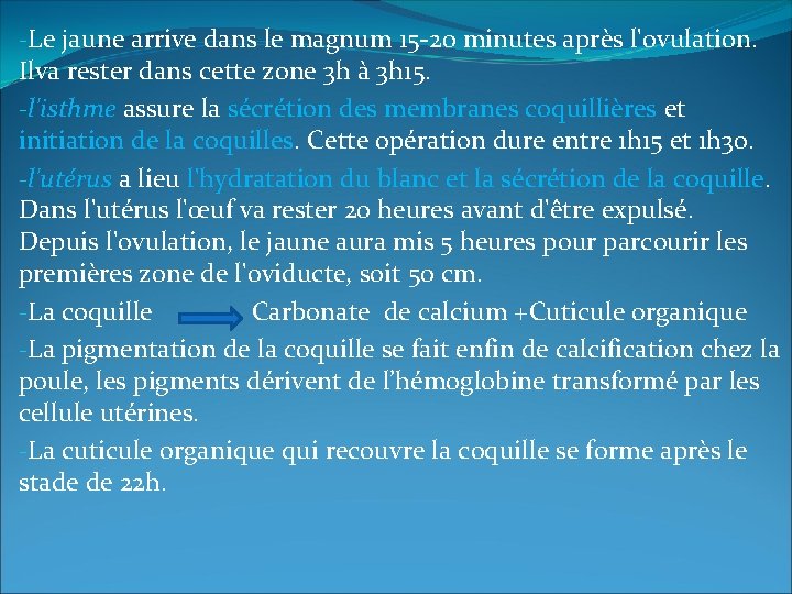  Le jaune arrive dans le magnum 15 20 minutes après l'ovulation. Ilva rester