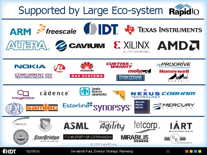 Supported by Large Eco-system © 2015 Rapid. IO. org 02/09/16 Devashish Paul, Director Strategic