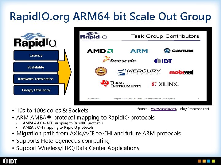 Rapid. IO. org ARM 64 bit Scale Out Group Latency Scalability Hardware Termination Energy