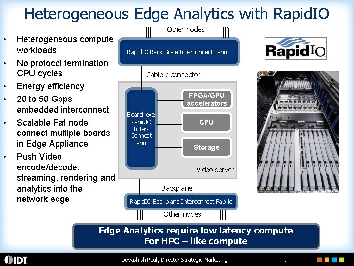 Heterogeneous Edge Analytics with Rapid. IO Other nodes • • • Heterogeneous compute workloads