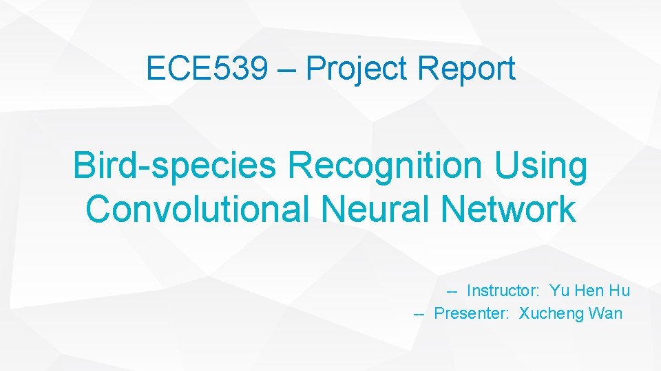 ECE 539 – Project Report Bird-species Recognition Using Convolutional Neural Network -- Instructor: Yu