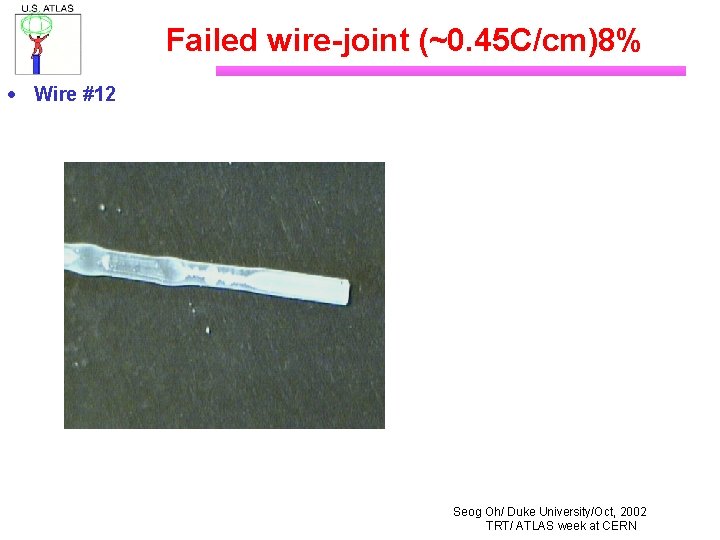 Failed wire-joint (~0. 45 C/cm)8% · Wire #12 Seog Oh/ Duke University/Oct, 2002 TRT/