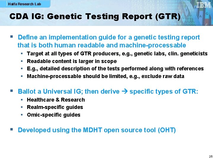 Haifa Research Lab CDA IG: Genetic Testing Report (GTR) § Define an implementation guide