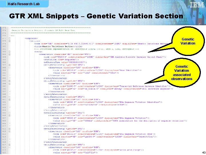 Haifa Research Lab GTR XML Snippets – Genetic Variation Section Genetic Variation associated observations