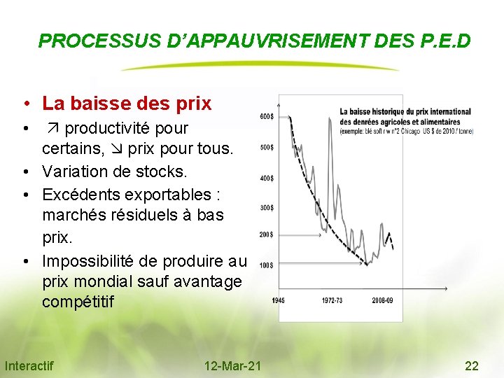 PROCESSUS D’APPAUVRISEMENT DES P. E. D • La baisse des prix • productivité pour