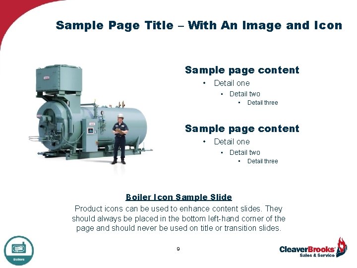 Sample Page Title – With An Image and Icon Sample page content • Detail