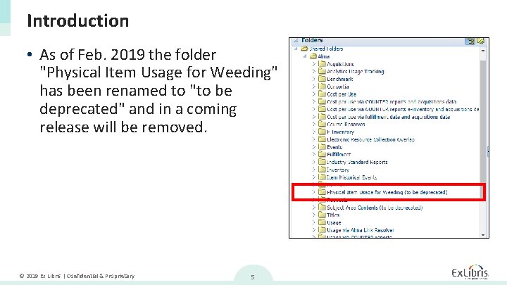 Introduction • As of Feb. 2019 the folder "Physical Item Usage for Weeding" has