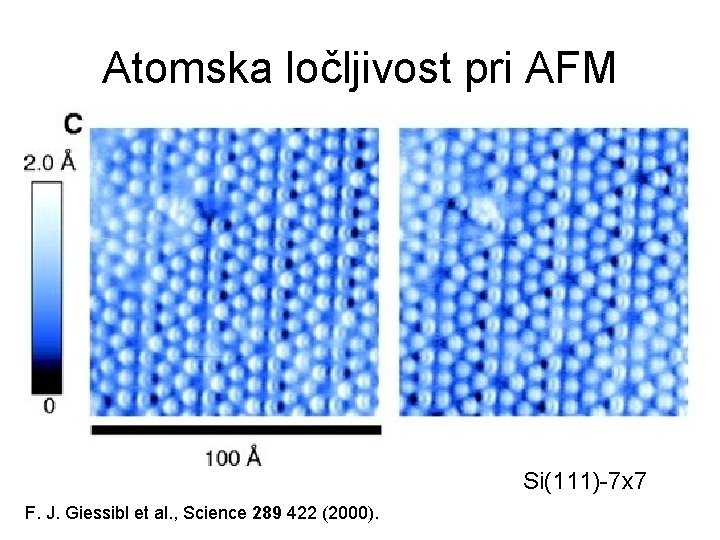 Atomska ločljivost pri AFM Si(111)-7 x 7 F. J. Giessibl et al. , Science