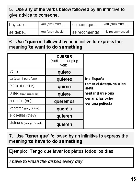 5. Use any of the verbs below followed by an infinitive to give advice