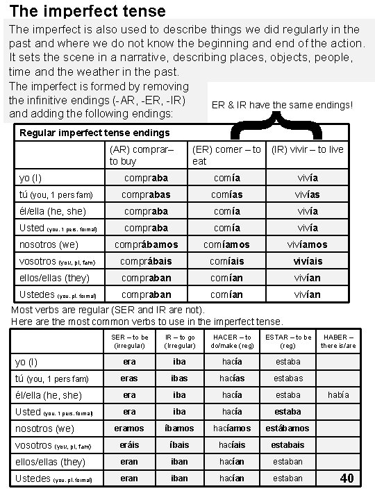 The imperfect tense The imperfect is also used to describe things we did regularly