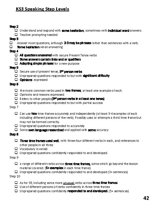 KS 3 Speaking Step Levels Step 2 Understand respond with some hesitation, sometimes with