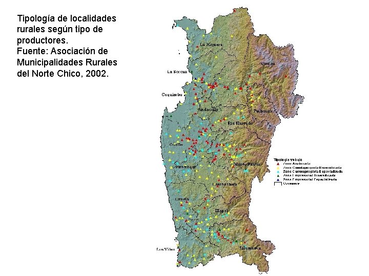 Tipología de localidades rurales según tipo de productores. Fuente: Asociación de Municipalidades Rurales del