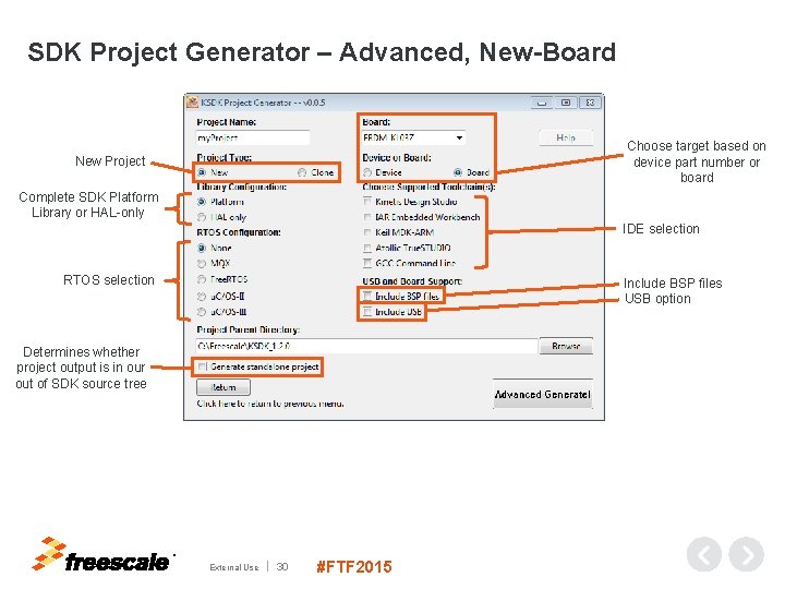 SDK Project Generator – Advanced, New-Board Choose target based on device part number or