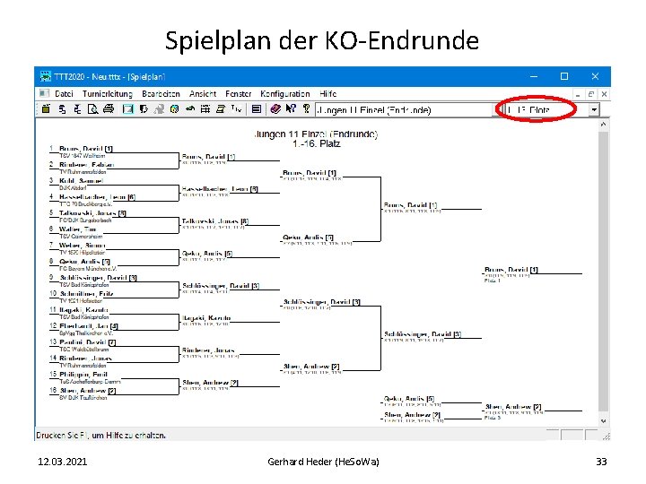 Spielplan der KO-Endrunde 12. 03. 2021 Gerhard Heder (He. So. Wa) 33 