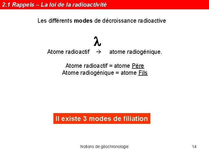 2. 1 Rappels – La loi de la radioactivité Les différents modes de décroissance