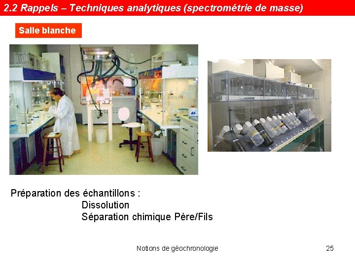 2. 2 Rappels – Techniques analytiques (spectrométrie de masse) Salle blanche Préparation des échantillons