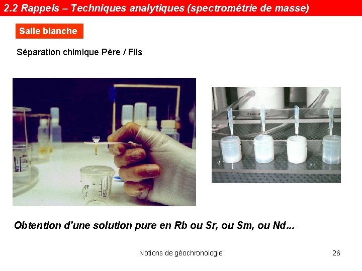 2. 2 Rappels – Techniques analytiques (spectrométrie de masse) Salle blanche Séparation chimique Père