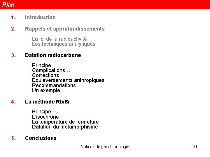 Plan 1. Introduction 2. Rappels et approfondissements La loi de la radioactivité Les techniques