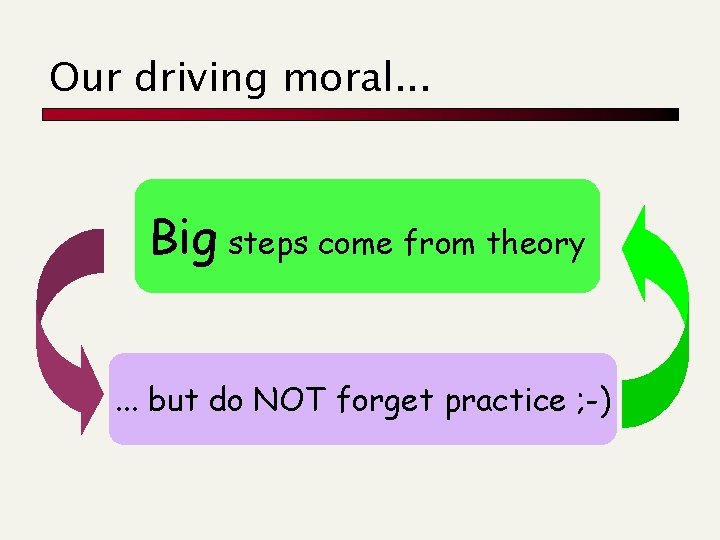 Our driving moral. . . Big steps come from theory. . . but do