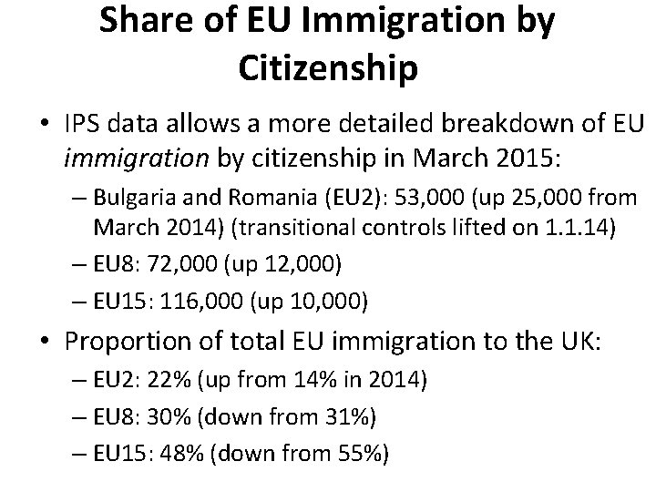 Share of EU Immigration by Citizenship • IPS data allows a more detailed breakdown