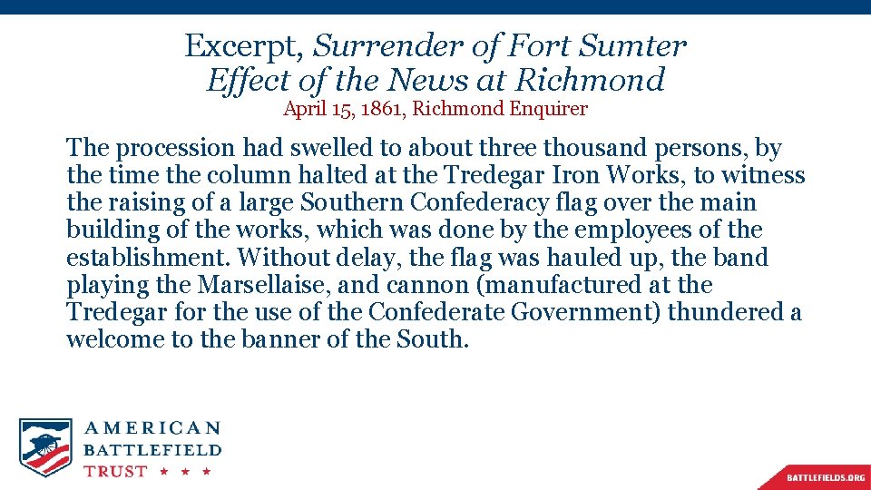 Excerpt, Surrender of Fort Sumter Effect of the News at Richmond April 15, 1861,