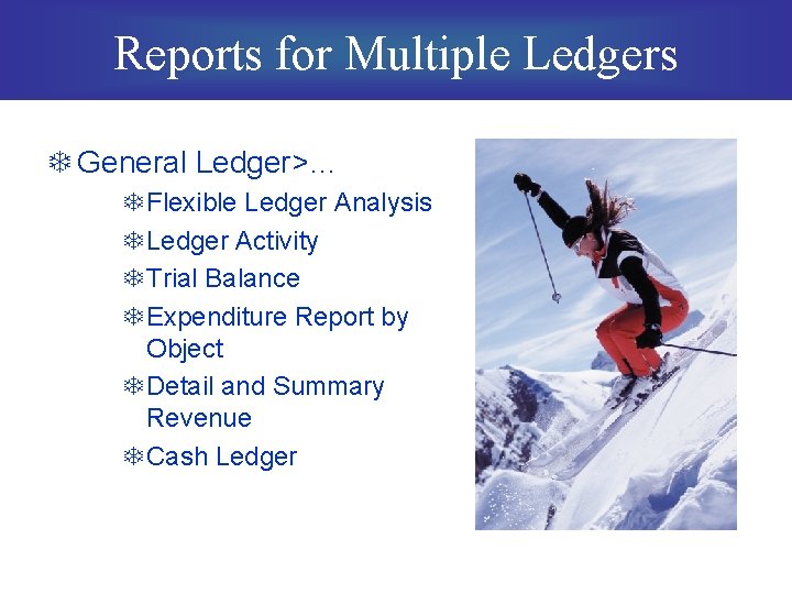 Reports for Multiple Ledgers T General Ledger>… T Flexible Ledger Analysis T Ledger Activity