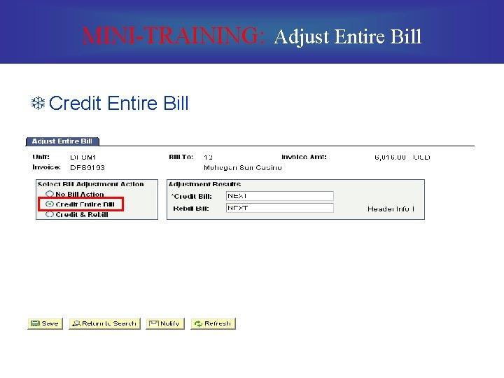 MINI-TRAINING: Adjust Entire Bill T Credit Entire Bill 