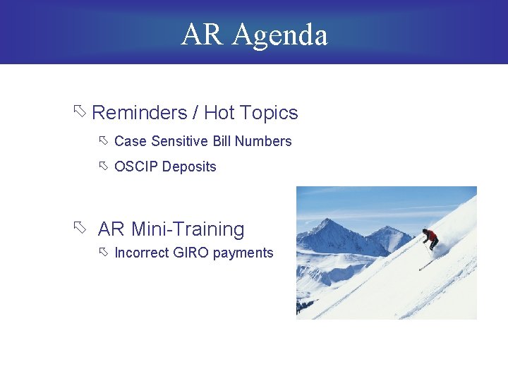 AR Agenda õ Reminders / Hot Topics õ Case Sensitive Bill Numbers õ OSCIP