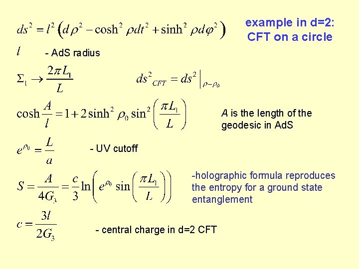 example in d=2: CFT on a circle - Ad. S radius A is the