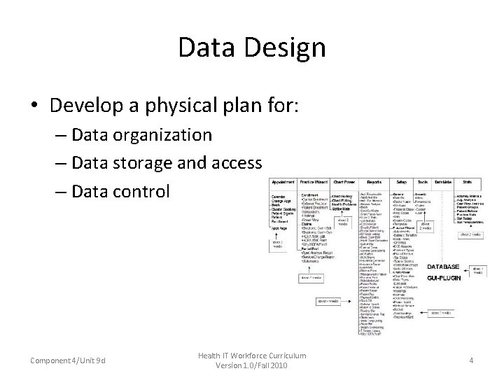 Data Design • Develop a physical plan for: – Data organization – Data storage