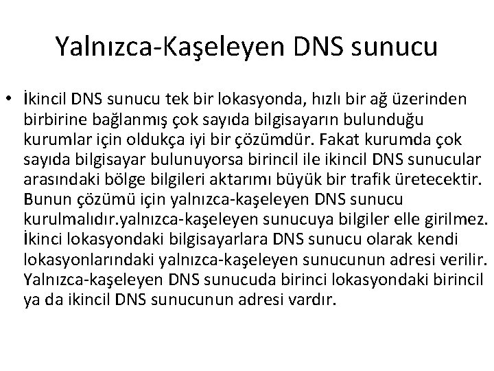 Yalnızca-Kaşeleyen DNS sunucu • İkincil DNS sunucu tek bir lokasyonda, hızlı bir ağ üzerinden