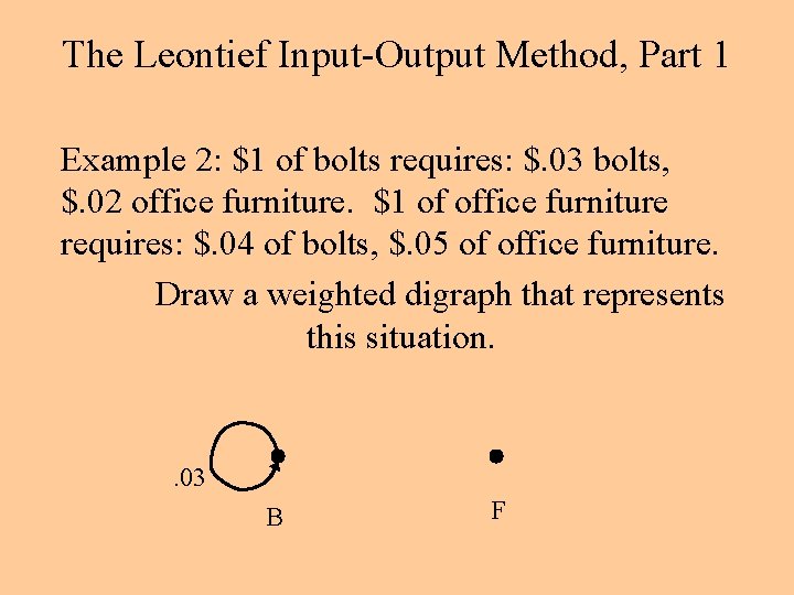 The Leontief Input-Output Method, Part 1 Example 2: $1 of bolts requires: $. 03