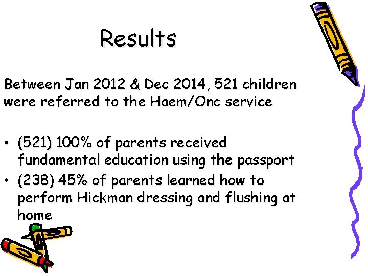 Results Between Jan 2012 & Dec 2014, 521 children were referred to the Haem/Onc