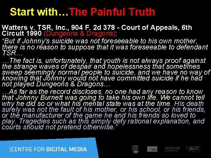  Start with…The Painful Truth Watters v. TSR, Inc. , 904 F. 2 d