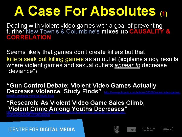  A Case For Absolutes (1) Dealing with violent video games with a goal