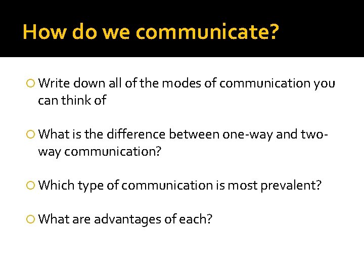 How do we communicate? Write down all of the modes of communication you can