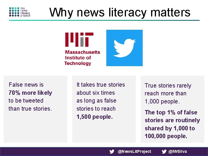 Why news literacy matters False news is 70% more likely to be tweeted than