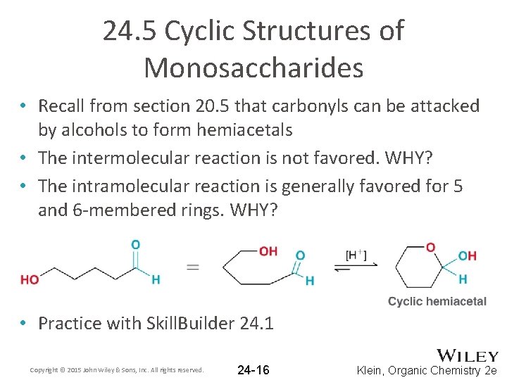 24. 5 Cyclic Structures of Monosaccharides • Recall from section 20. 5 that carbonyls