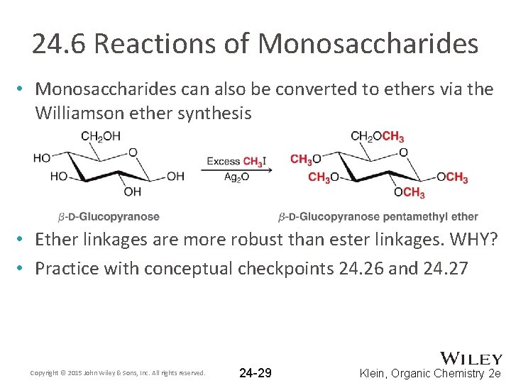 24. 6 Reactions of Monosaccharides • Monosaccharides can also be converted to ethers via
